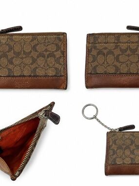 Coach Signature Canvas & Leather Zip Key Pouch / Coin Wallet – Vintage Authentic